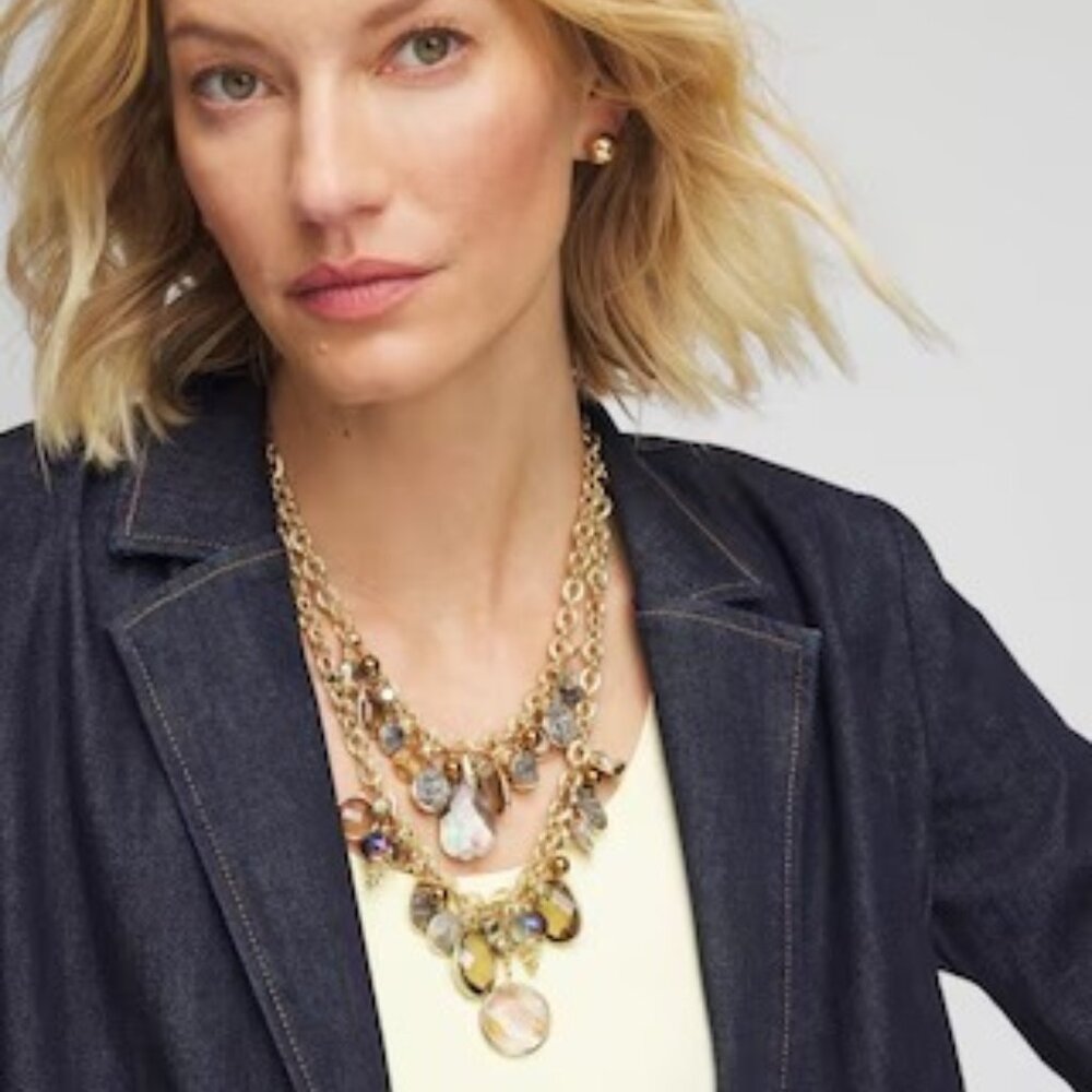 NWT CHICO'S Faceted Gem Drop Off Bib Necklace.
